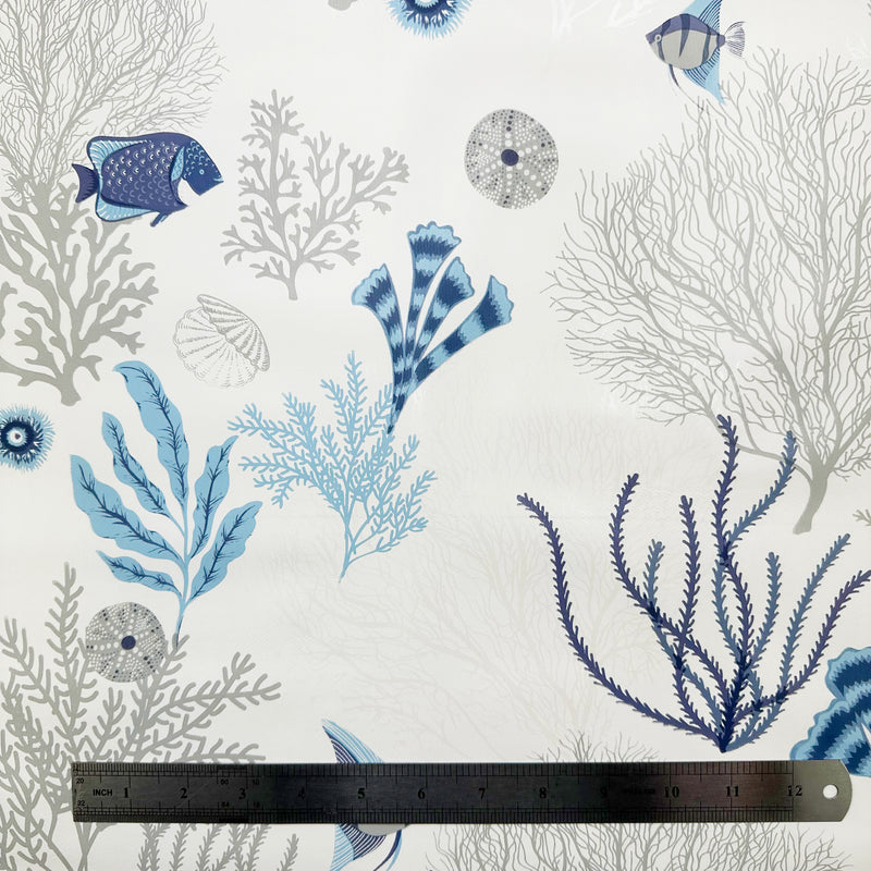 Sea Life Blue and Grey PVC Vinyl Oilcloth Tablecloth