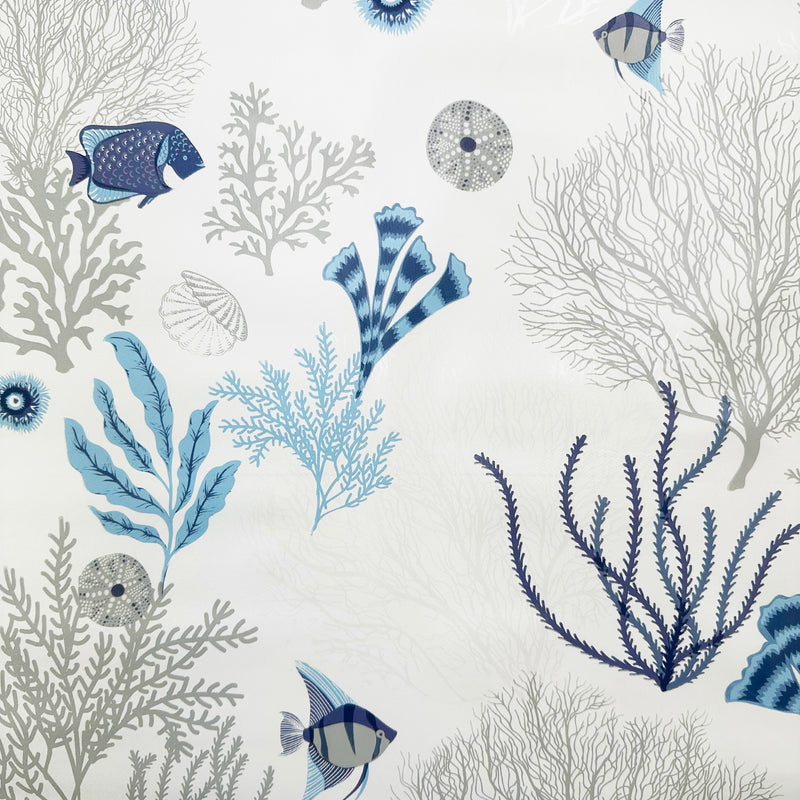 Sea Life Blue and Grey PVC Vinyl Oilcloth Tablecloth