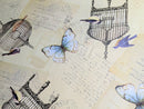 Birdcage and Butterfly Beige Vinyl Oilcloth Tablecloth