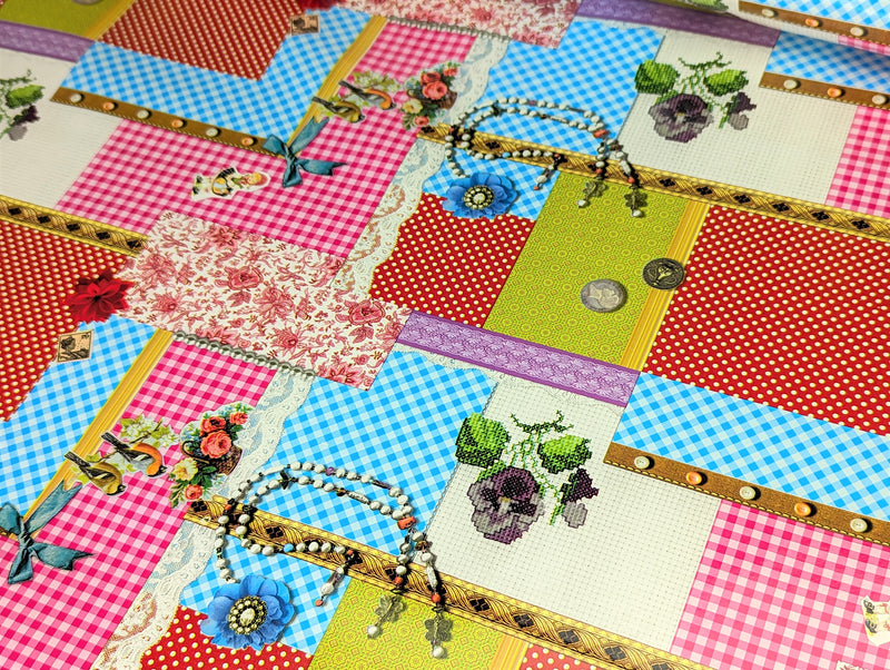 Past Time Gingham Patchwork Vinyl Oilcloth Tablecloth