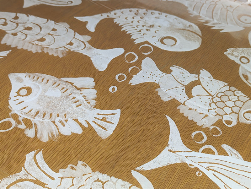 Funky Fish on Crystal Clear Vinyl Oilcloth Tablecloth