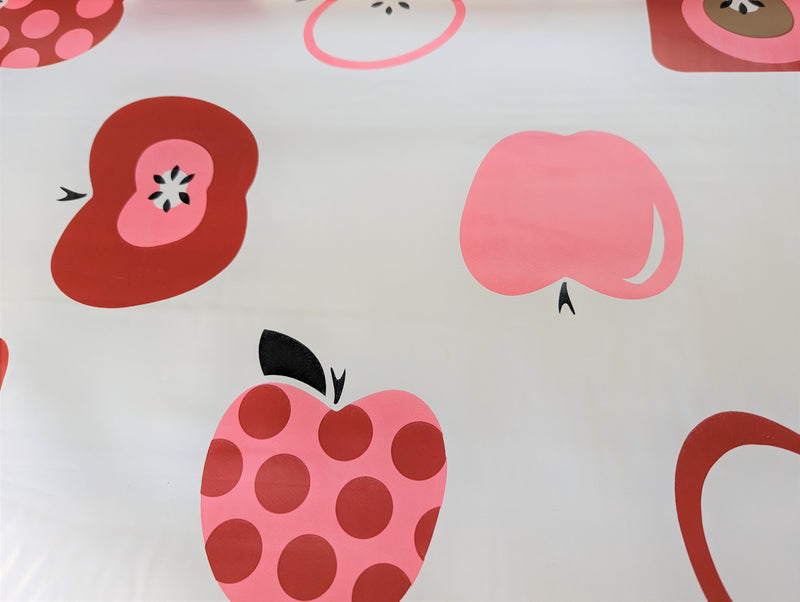 Red Apples on Cream PVC Vinyl Tablecloth 20 Metres
