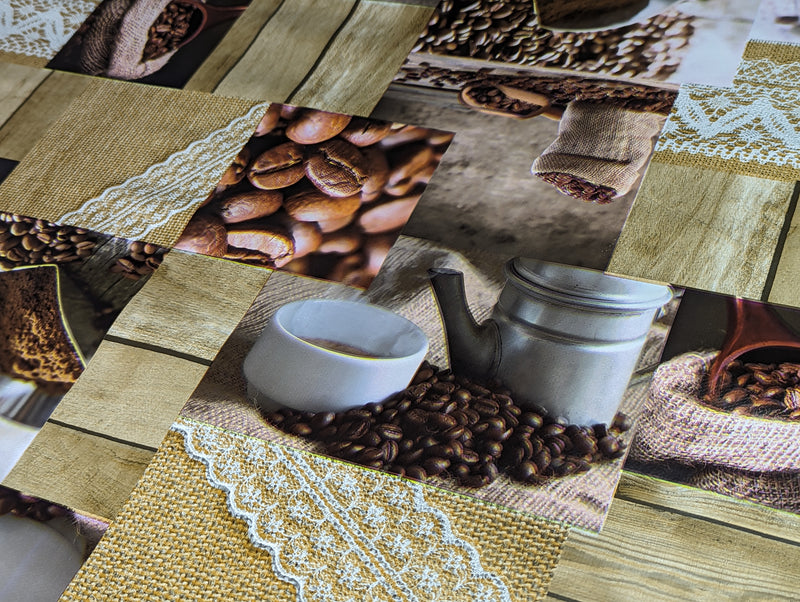 Ground Coffee and Beans Vinyl Oilcloth Tablecloth