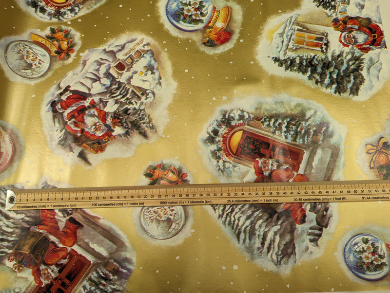 Santas Knocking GOLD Christmas Vinyl Oilcloth Tablecloth