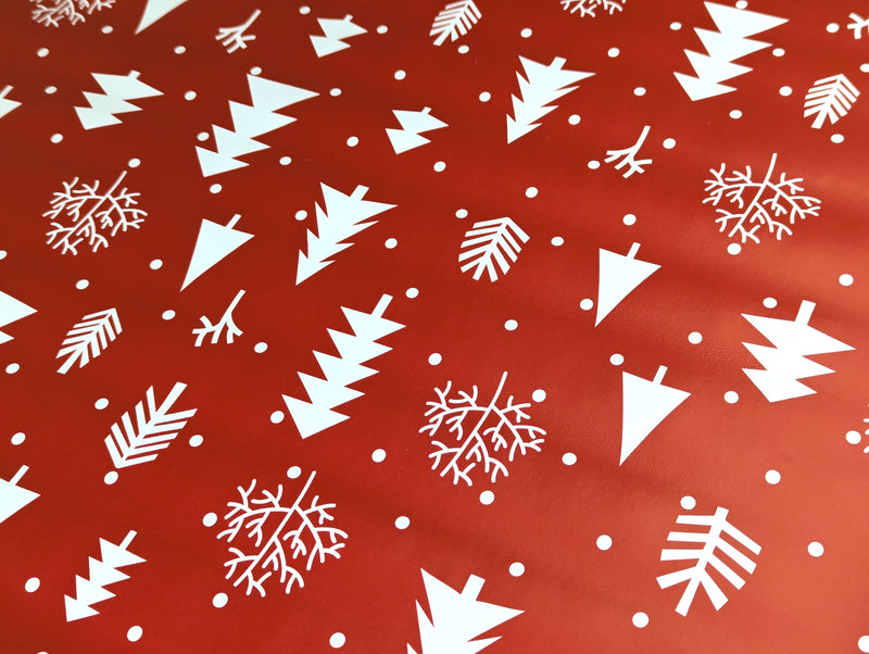 Christmas Trees Red Vinyl Oilcloth Tablecloth