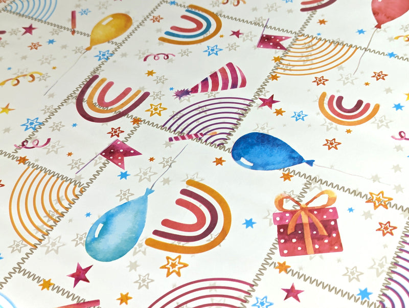 Happy Birthday Celebration Rainbow Balloon Gift Pattern Vinyl Oilcloth Tablecloth