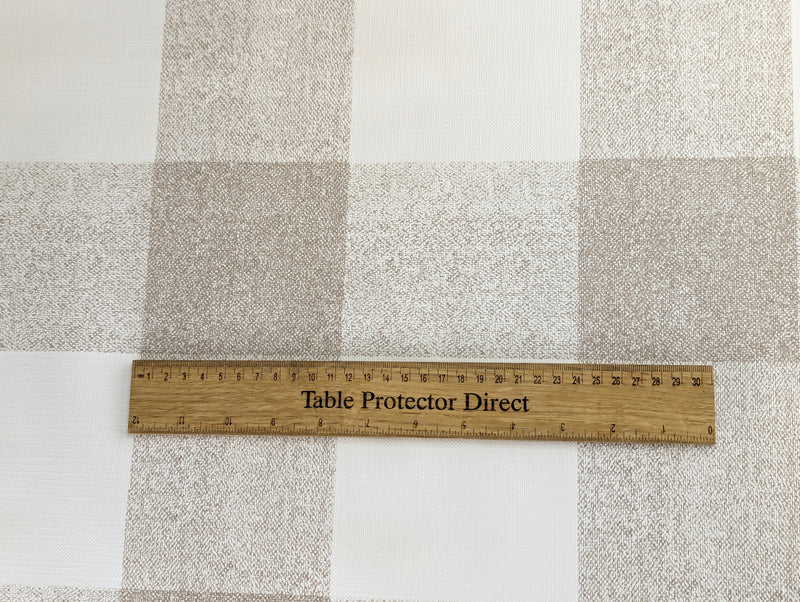 Taupe Large Check Vinyl Oilcloth Tablecloth