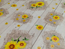 Sunflowers on Hessian Taupe Wood Design Vinyl Oilcloth Tablecloth