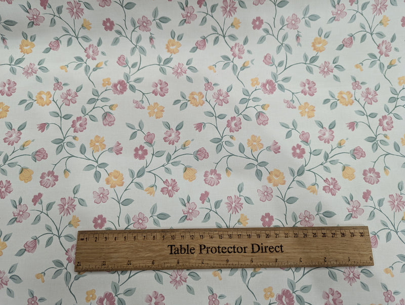 Ditsy Floral Vine Pink Vinyl Oilcloth Tablecloth