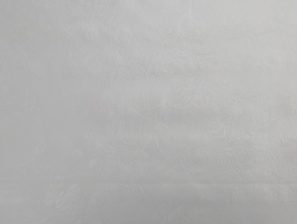 White Textured Flowers on White Vinyl Oilcloth Tablecloth
