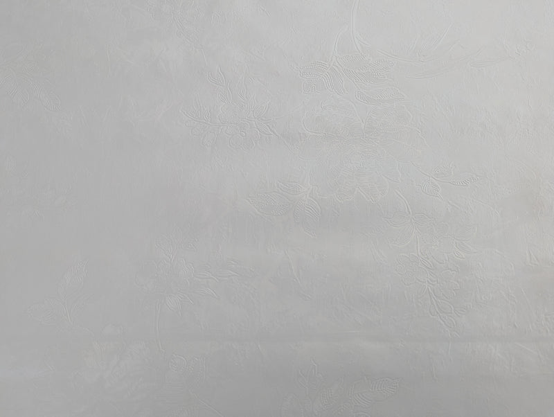White Textured Flowers on White Vinyl Oilcloth Tablecloth