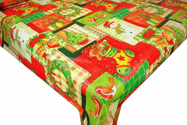 Patchwork Christmas Vinyl Oilcloth Tablecloth 120cm x 120cm Square  - Warehouse Clearance