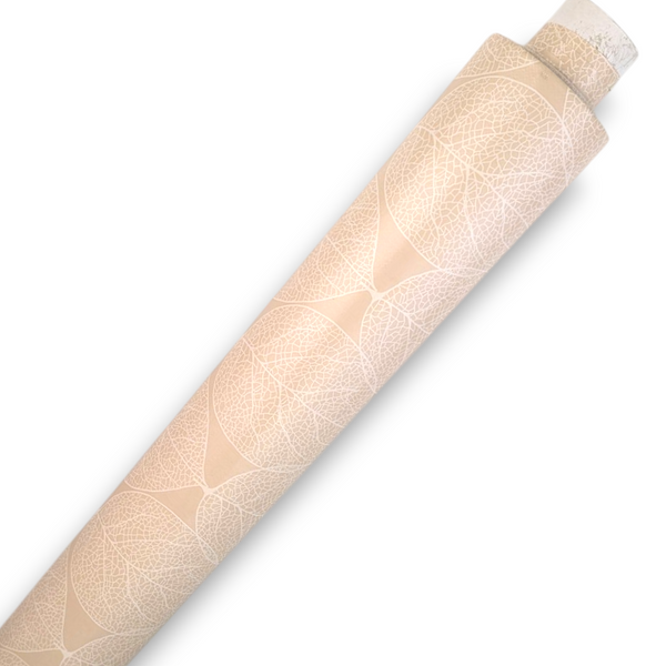 Skeleton Leaf Beige Vinyl Tablecloth Roll 20 Metres x 140cm Full Roll