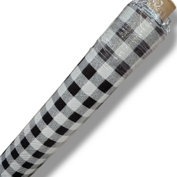 Black Gingham 20mm Vinyl Tablecloth 14.5 Metres x 140cm Warehouse Clearance
