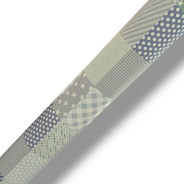 Blue, Green Grey Stars Spots Squares Vinyl Tablecloth 18 Metres x 140cm Warehouse Clearance