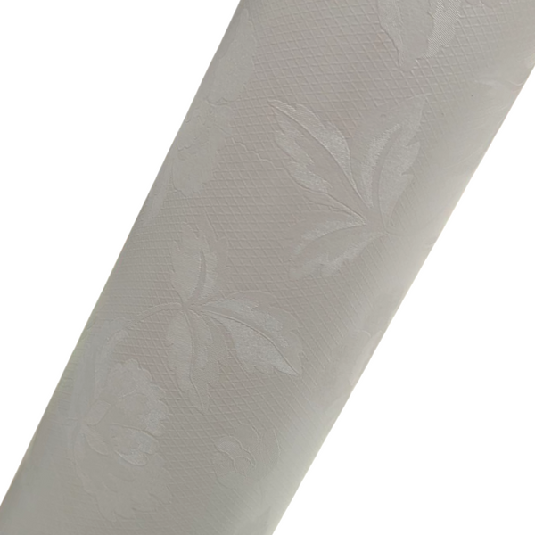 White Flowers on White Vinyl Tablecloth 8.7 Metres x 140cm - Warehouse Clearance