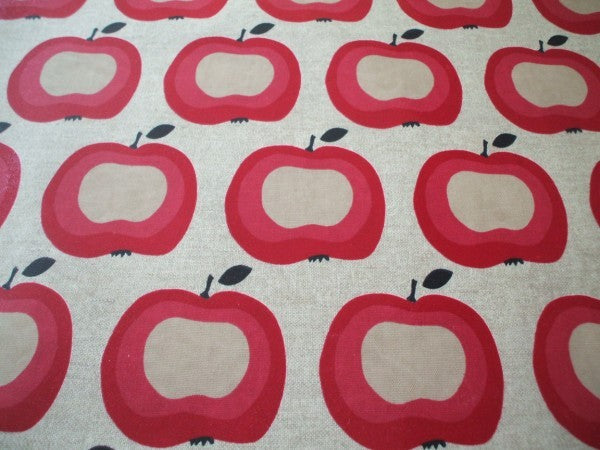 Pomme on Beige Linen Oilcloth Tablecloth