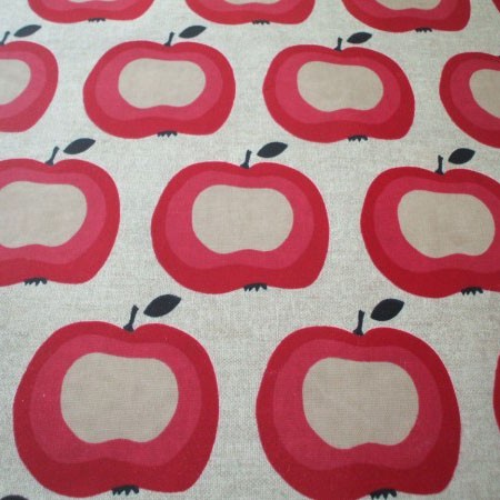 Pomme on Beige Linen Oilcloth Tablecloth