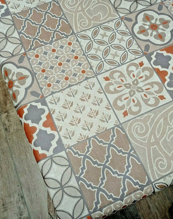 Porto Tiles  Orange Taupe and Grey PVC Vinyl Wipe Clean Tablecloth 100cm x 140cm
