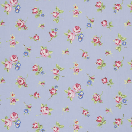 Rosebud Powder Blue Oilcloth Tablecloth Clarke and Clarke 70cm x 132cm - Warehouse Clearance