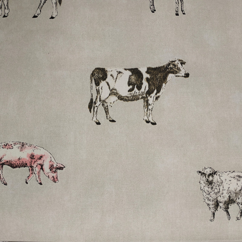 Prestigious Pasture Farm Animals Beige Flax Cotton Oilcloth Tablecloth