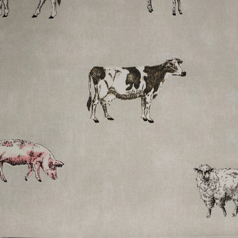 Prestigious Pasture Farm Animals Beige Flax Cotton Oilcloth Tablecloth
