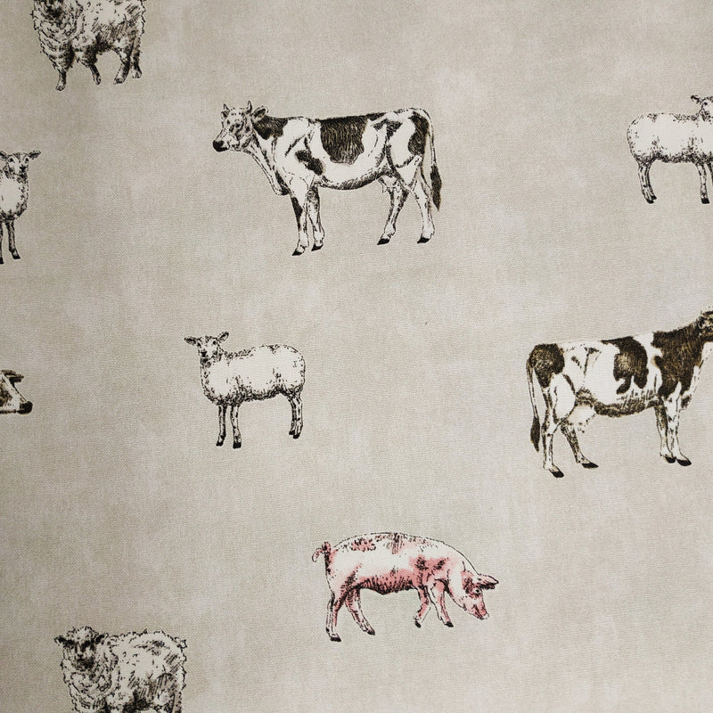 Prestigious Pasture Farm Animals Beige Flax Cotton Oilcloth Tablecloth