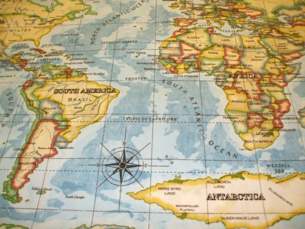 Prestigious World Atlas Azure Blue Oilcloth Tablecloth
