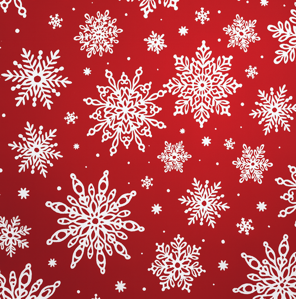 Big Snowflakes on  Red Christmas PVC Vinyl Tablecloth 20 Metres x 140cm Full Roll