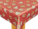 Gingerbread Man Hearts Christmas Trees on Wine Red Vinyl Oilcloth Tablecloth