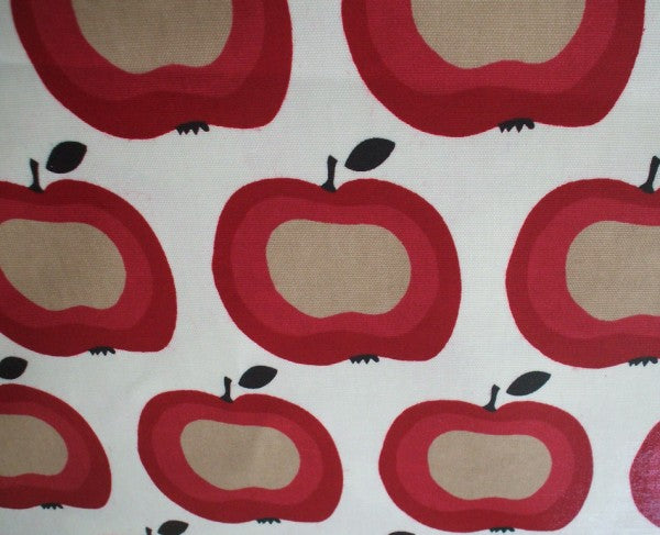 Red Apple on White Cotton Oilcloth Tablecloth
