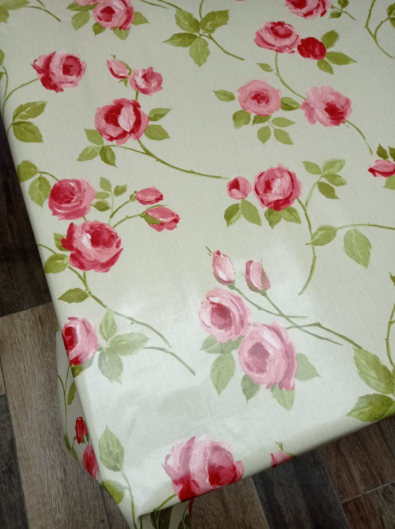 Rose Garden Rose Pink Oilcloth Tablecloth by Prestigious Textiles