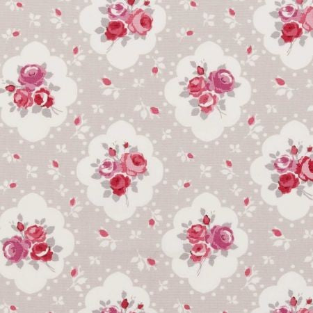 Rosetta Raspberry Taupe Oilcloth Tablecloth