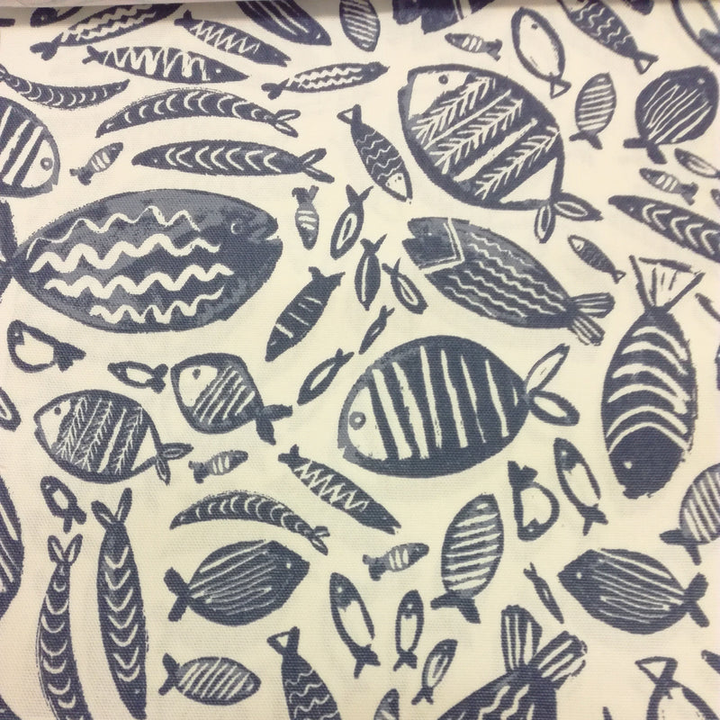 Round PVC Tablecloth Trawler Navy Oilcloth 132cm by Clarke and Clarke