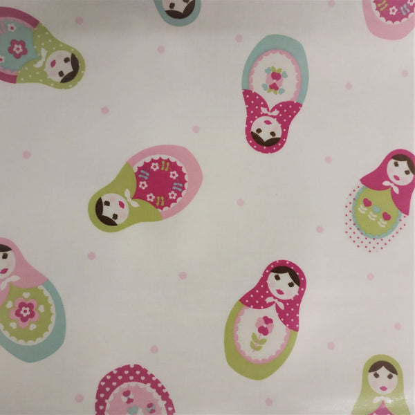 Russian Dolls Pink Oilcloth Tablecloth