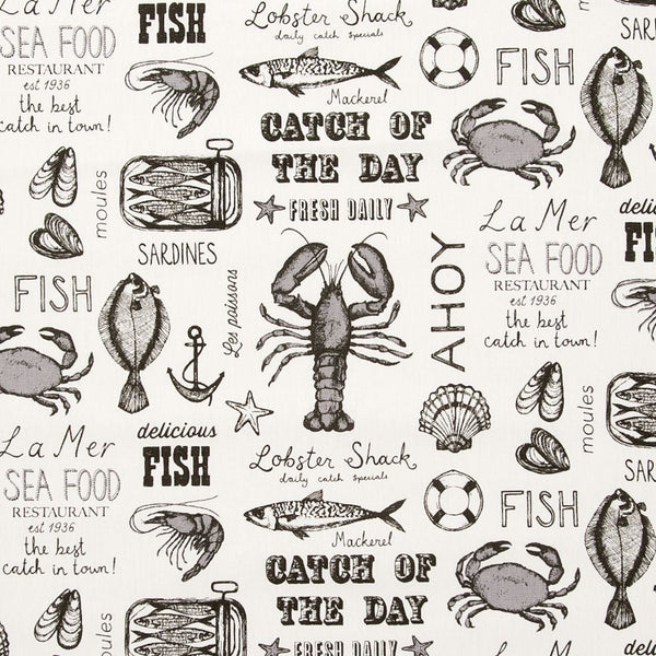 Seafood Crab Lobster Black Oilcloth Tablecloth