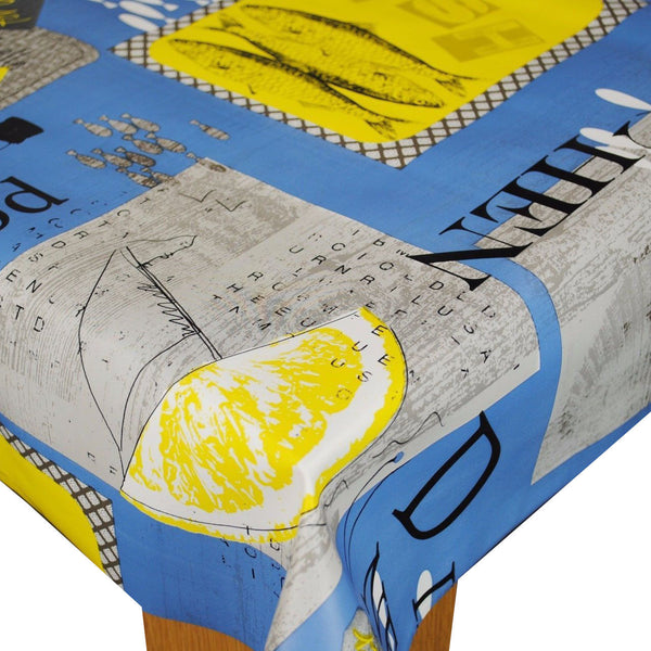 Seafood Diner Blue  PVC Vinyl Wipe Clean Tablecloth  180cm x 140cm Warehouse Clearance