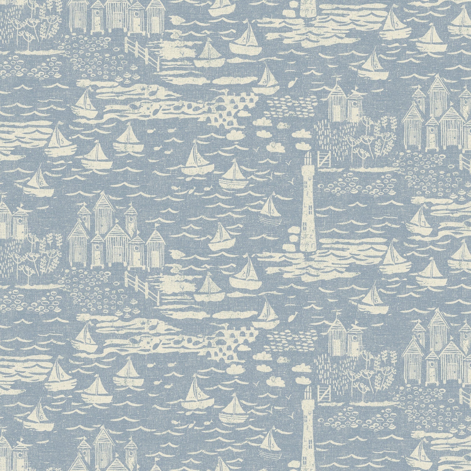 Seaside Town Delft Blue Oilcloth Tablecloth