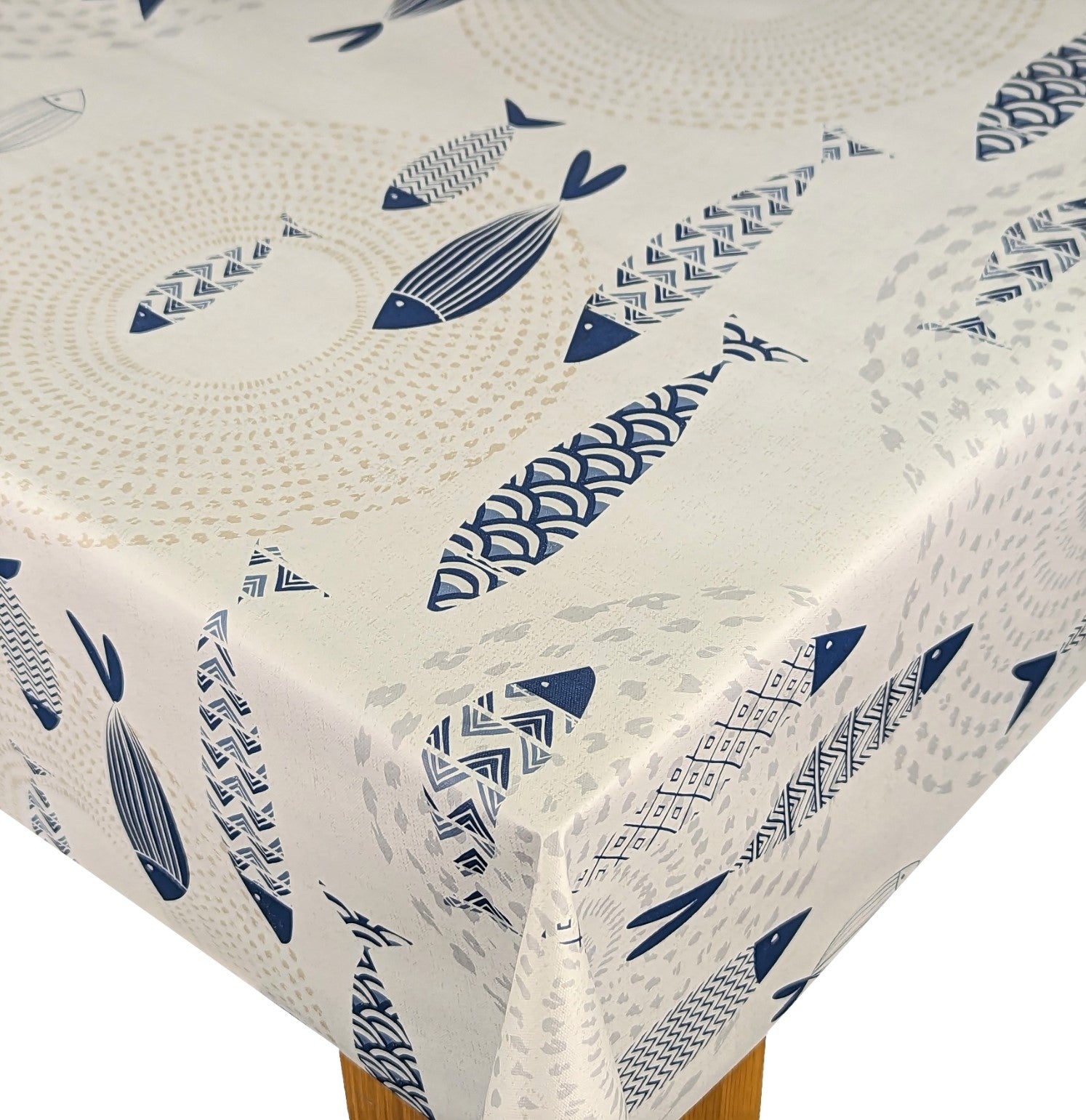 Seaside Fish Blue Vinyl Oilcloth Tablecloth Vinyl Oilcloth Tablecloth ...