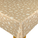Christmas Snowflakes Taupe Tex Vinyl Oilcloth Tablecloth