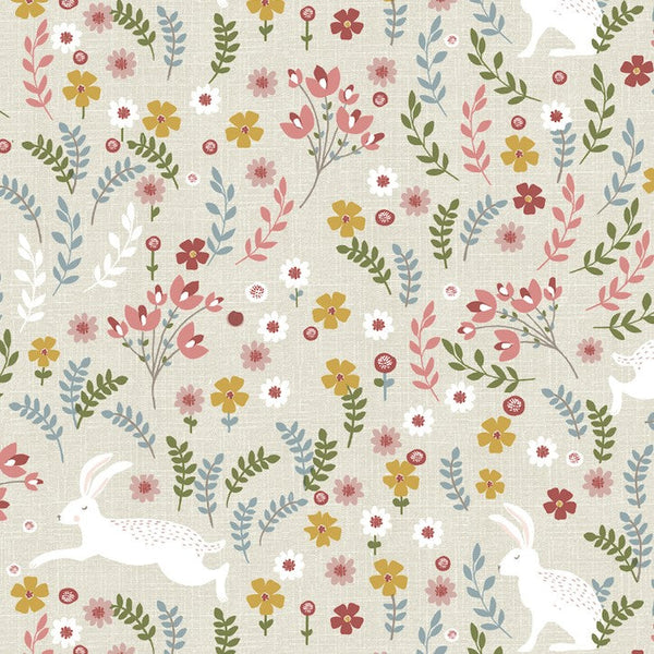 Spring Bunny Floral Oilcloth Tablecloth