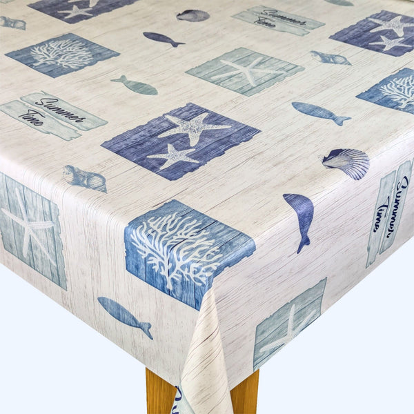 Summer Time Fish and Shells Vinyl Oilcloth Tablecloth