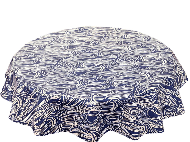 surf waves navy blue oilcloth tablecloth nautial