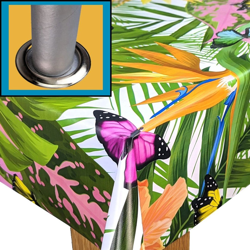 Oval Garden Tablecloth with Parasol Umbrella Hole Wipe Clean Vinyl PVC Rainforest Tropical Butterflies Multi Oval 300cm x 140cm