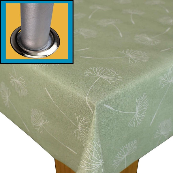 Megan Sage Green Tablecloth with Parasol Hole Wipe Clean Tablecloth Vinyl PVC Round 138cm