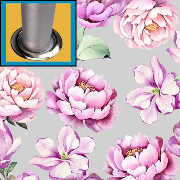 Lilac Peony Flowers on Grey Tablecloth with Parasol Hole Wipe Clean Tablecloth Vinyl PVC Round 138cm