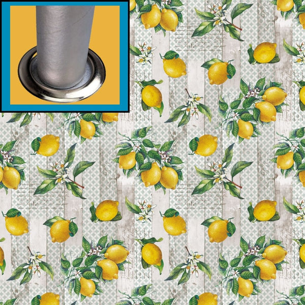 Lemons on Wood Effect Tablecloth with Parasol Hole Wipe Clean Tablecloth Vinyl PVC Round 138cm