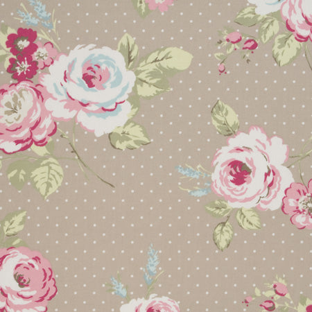 English Rose Taupe Oilcloth Tablecloth Clarke and Clarke 90cm x 132cm - Warehouse Clearance