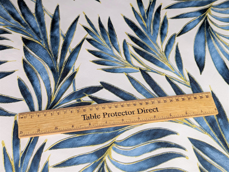Tropical Beach Palm Leaves Blue Tex Tablecloth with Parasol Hole Wipe Clean Tablecloth Vinyl PVC 250cm x 140cm