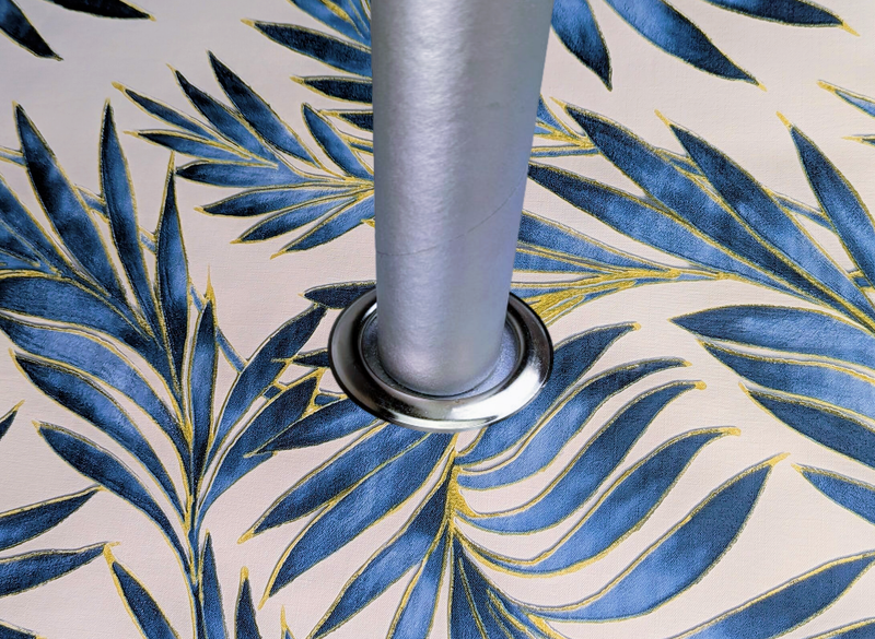 Tropical Beach Palm Leaves Blue Tex Tablecloth with Parasol Hole Wipe Clean Tablecloth Vinyl PVC Round 138cm